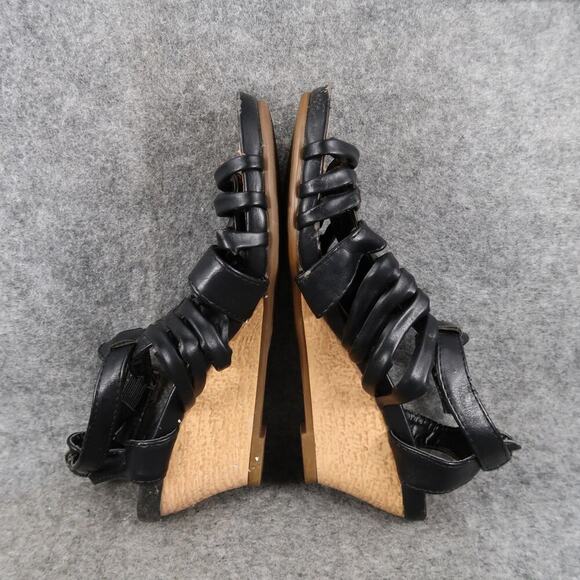 DbDk Fashion Shoes Womens 6.5 Sandals Wedge Buckle Ankle Strap Black Open Toe - Picture 11 of 15